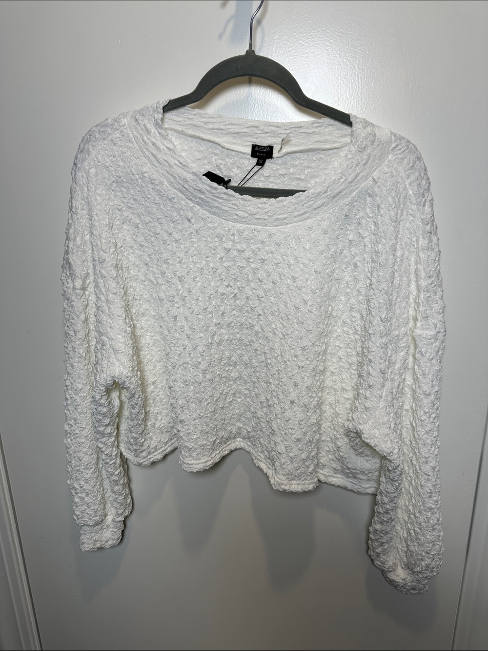 White Textured Crewneck Sweater (004)